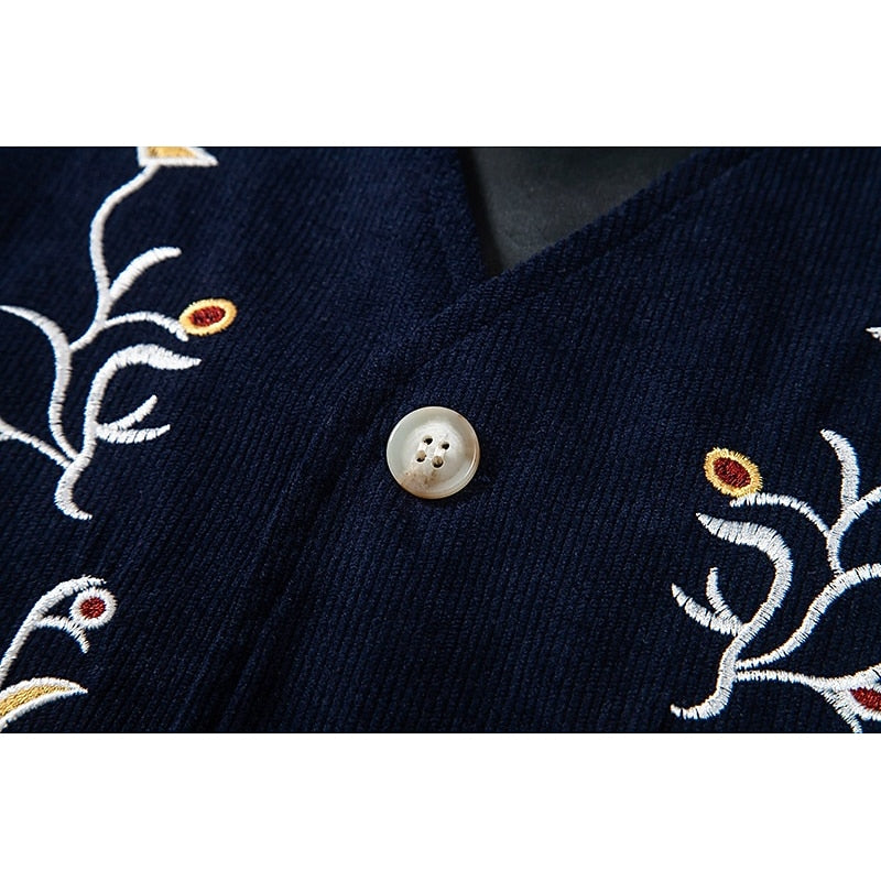 Men's Waistcoat Floral V-Neck Brown – Casual, Office