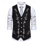 Men's Waistcoat Floral V-Neck Brown – Casual, Office