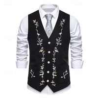 Men's Waistcoat Floral V-Neck Brown – Casual, Office
