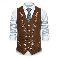 Men's Waistcoat Floral V-Neck Brown – Casual, Office