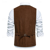 Men's Waistcoat Floral V-Neck Brown – Casual, Office
