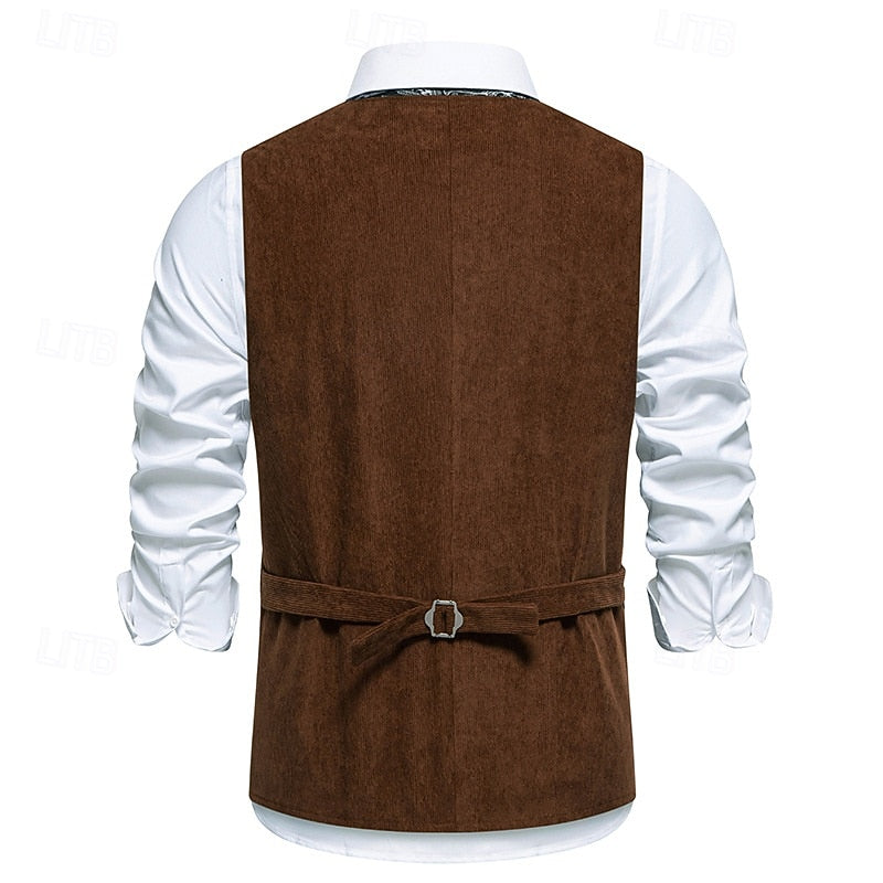 Men's Waistcoat Floral V-Neck Brown – Casual, Office