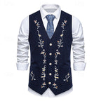 Men's Waistcoat Floral V-Neck Brown – Casual, Office