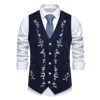 Men's Waistcoat Floral V-Neck Brown – Casual, Office