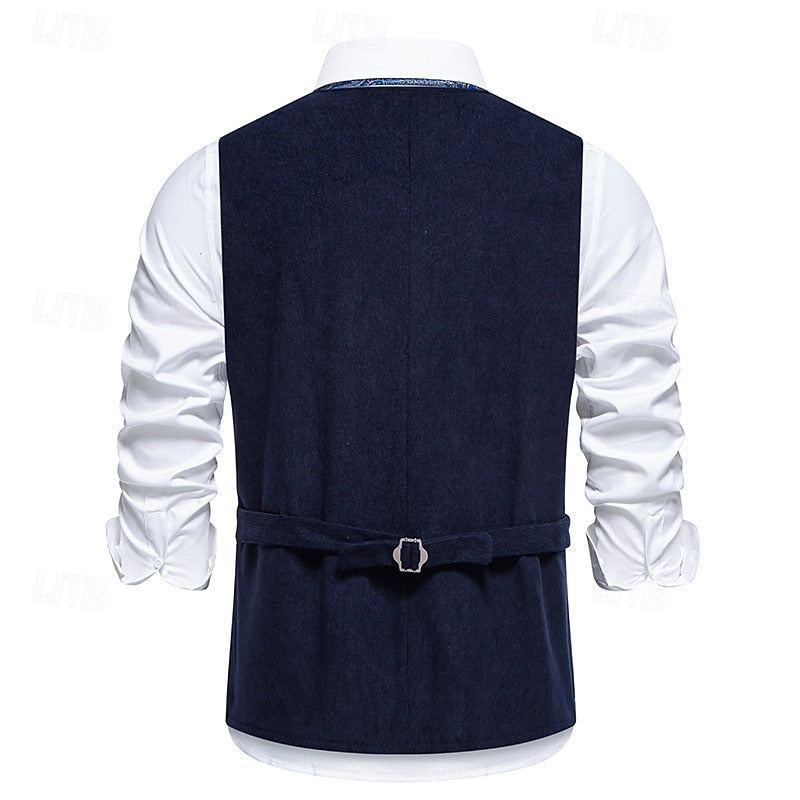 Men's Waistcoat Floral V-Neck Brown – Casual, Office