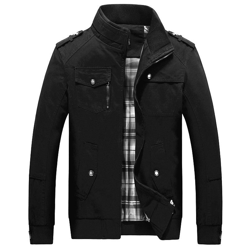 Men's Field Jacket Cotton with Stand Collar & Multiple Pockets – Casual, Office
