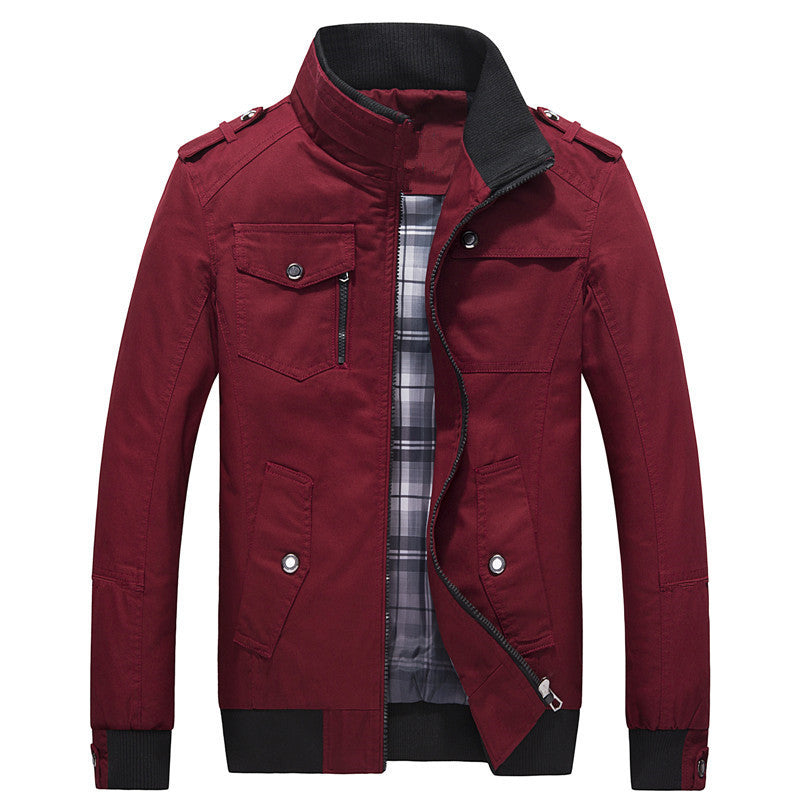 Men's Field Jacket Cotton with Stand Collar & Multiple Pockets – Casual, Office