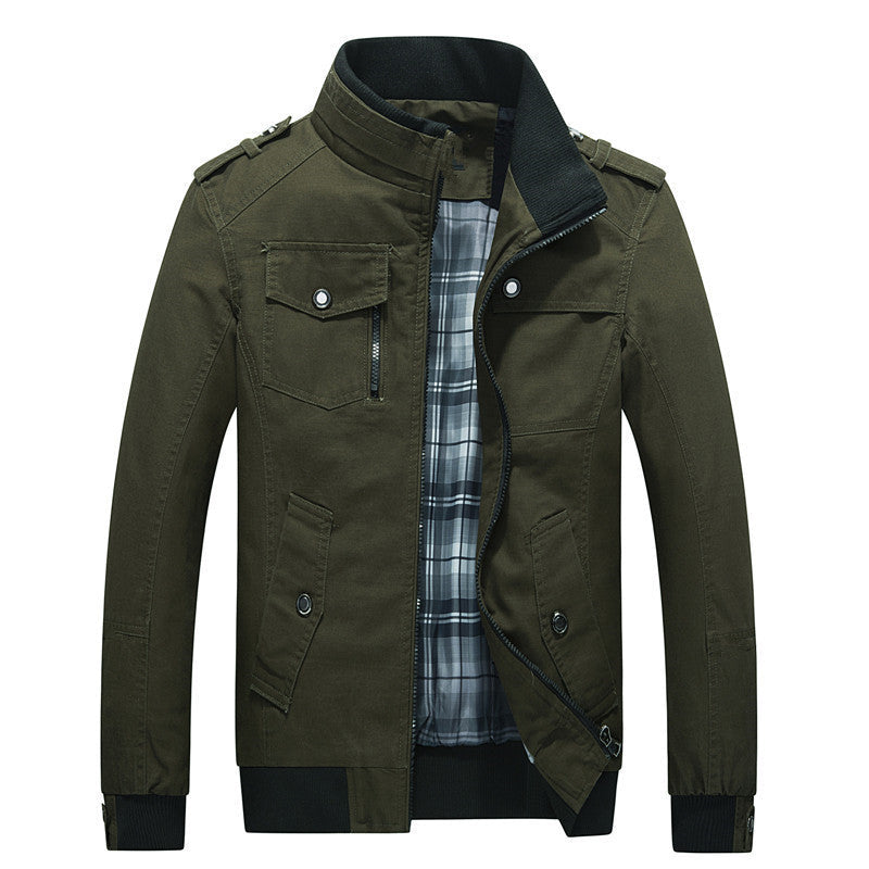 Men's Field Jacket Cotton with Stand Collar & Multiple Pockets – Casual, Office