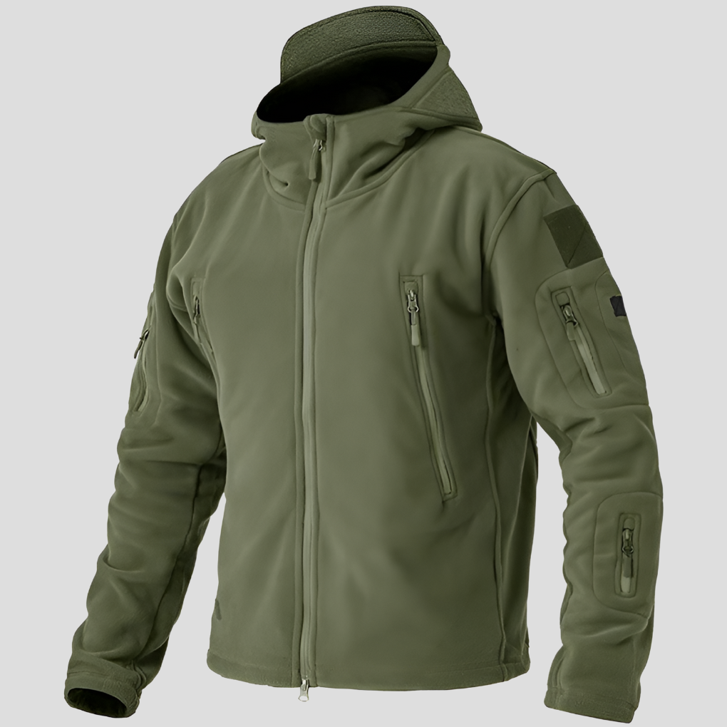 Men's Fleece Jacket Black Full-Zip Multi-Pocket – Casual, Outdoor