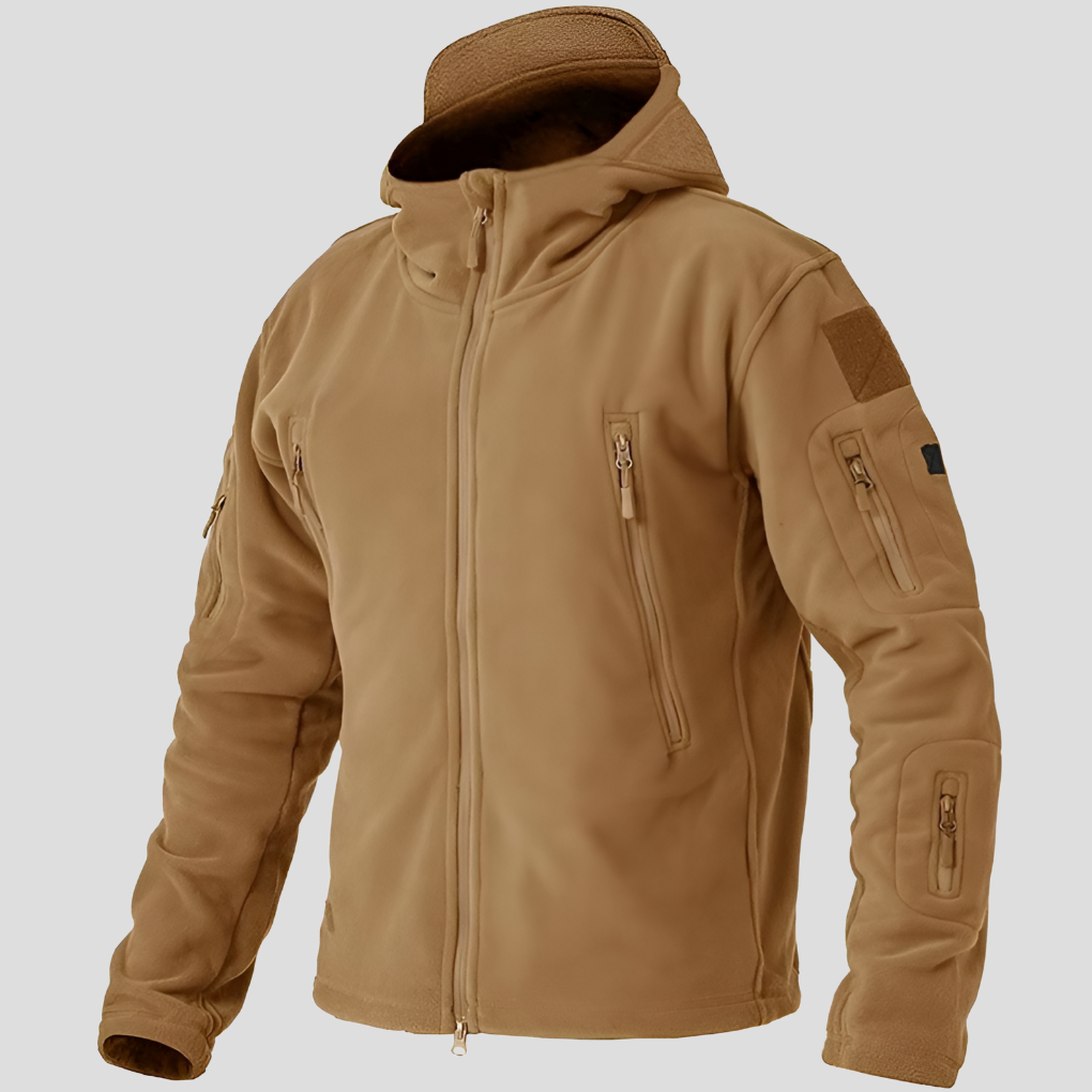 Men's Fleece Jacket Black Full-Zip Multi-Pocket – Casual, Outdoor