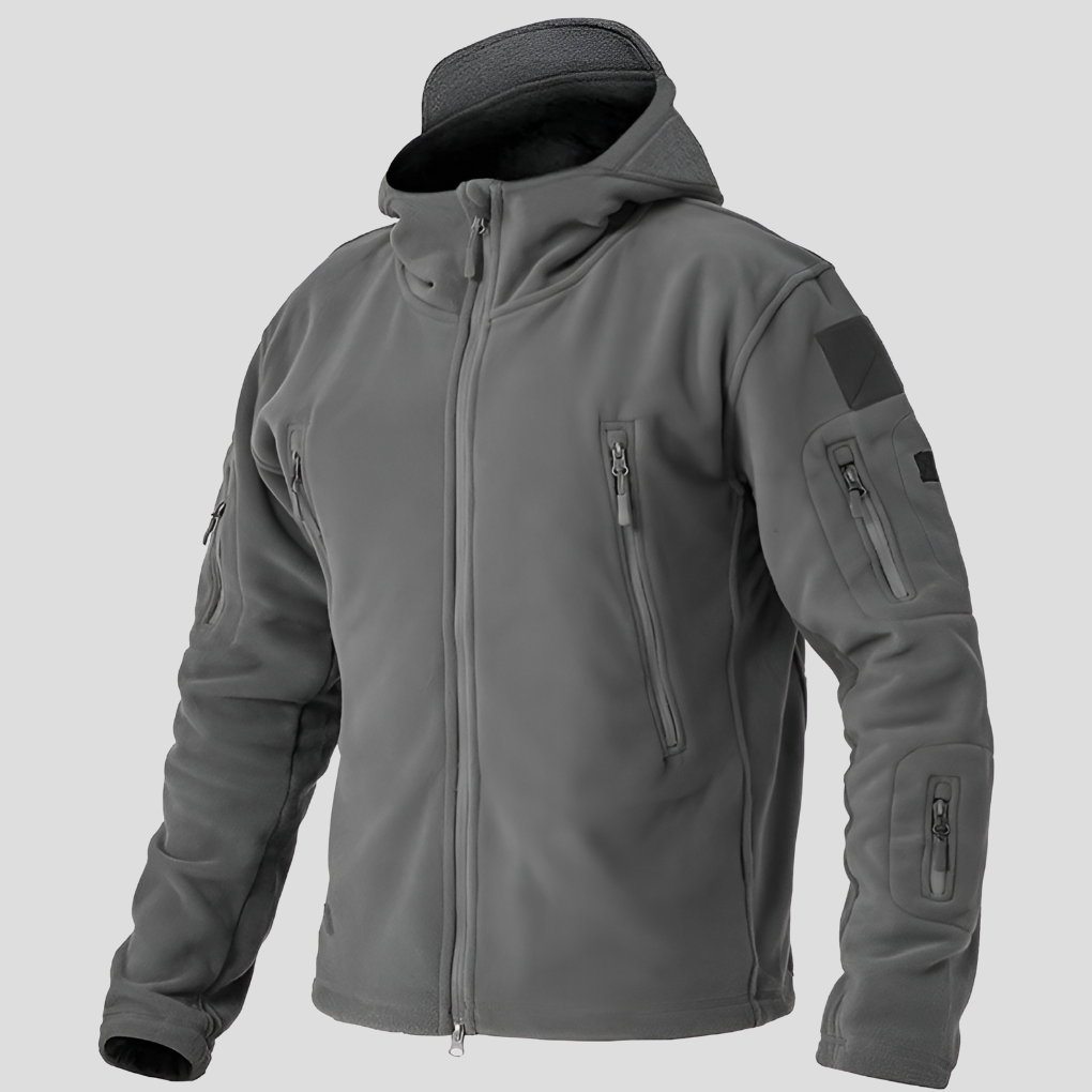 Men's Fleece Jacket Black Full-Zip Multi-Pocket – Casual, Outdoor
