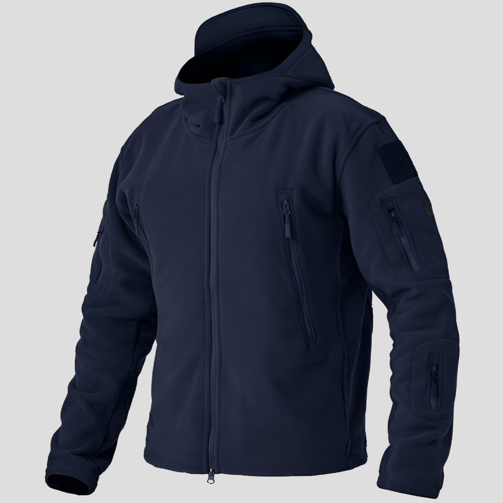 Men's Fleece Jacket Black Full-Zip Multi-Pocket – Casual, Outdoor