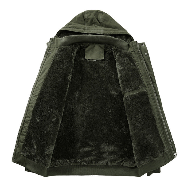 Men's Hooded Field Jacket Green Sherpa-Lined – Casual, Winter Outdoor