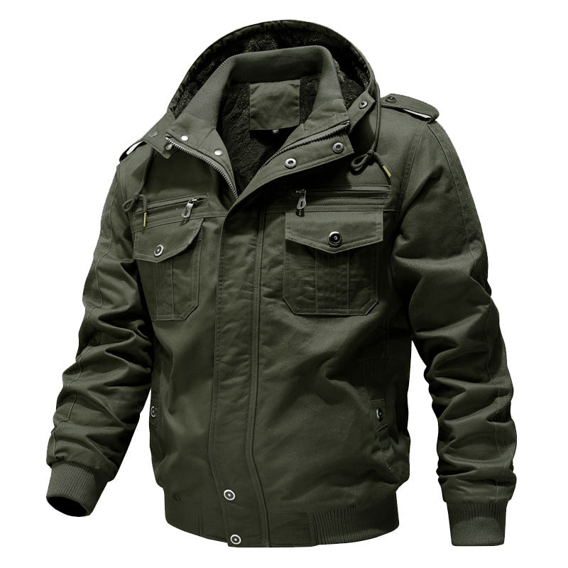 Men's Hooded Field Jacket Green Sherpa-Lined – Casual, Winter Outdoor