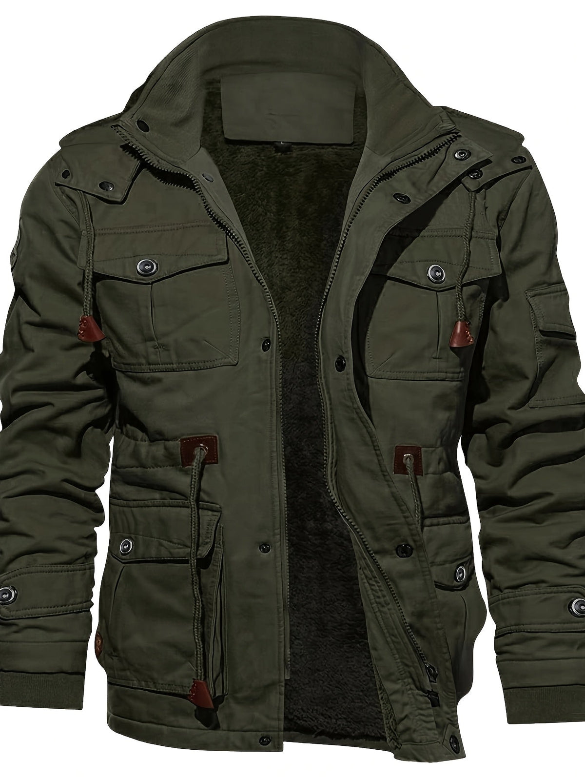 Men's Hooded Fleece-Lined Jacket Multi-Pocket – Casual, Winter Outdoor