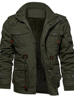 Men's Hooded Fleece-Lined Jacket Multi-Pocket – Casual, Winter Outdoor