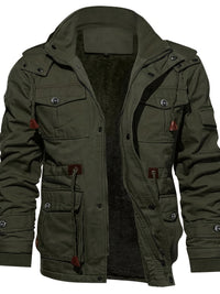 Men's Hooded Fleece-Lined Jacket Multi-Pocket – Casual, Winter Outdoor