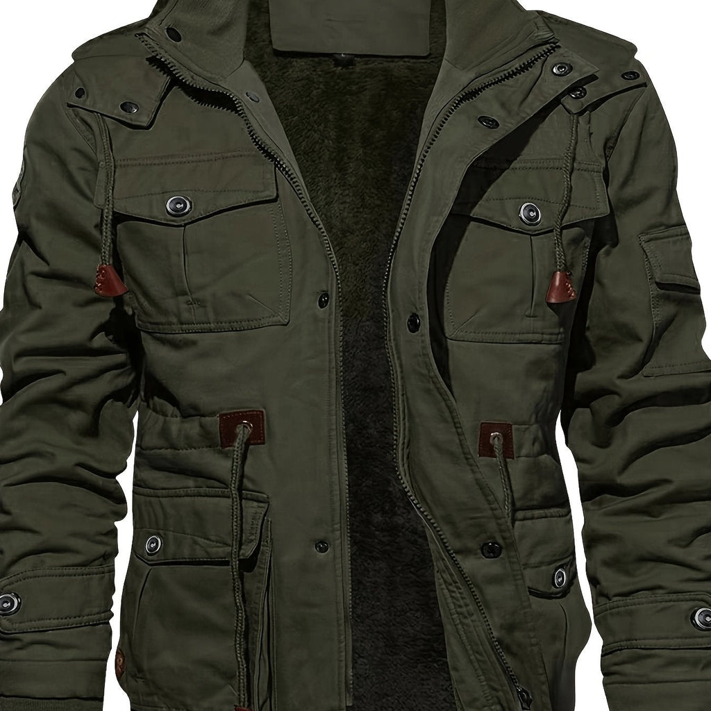 Men's Hooded Fleece-Lined Jacket Multi-Pocket – Casual, Winter Outdoor