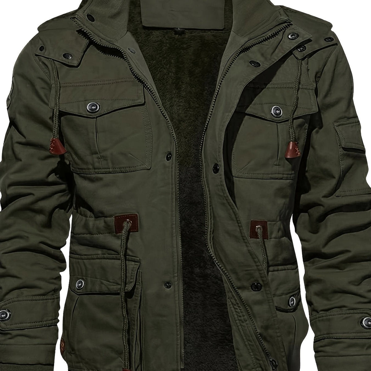 Men's Hooded Fleece-Lined Jacket Multi-Pocket – Casual, Winter Outdoor
