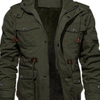 Men's Hooded Fleece-Lined Jacket Multi-Pocket – Casual, Winter Outdoor