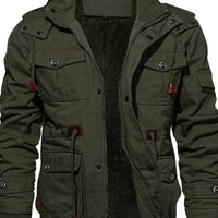 Men's Hooded Fleece-Lined Jacket Multi-Pocket – Casual, Winter Outdoor