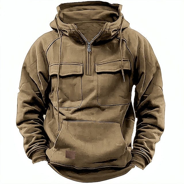Men's Hooded Pullover Fleece-Lined Quarter-Zip Sweatshirt – Casual, Outdoor