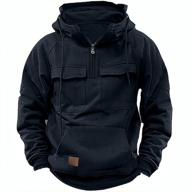 Men's Hooded Pullover Fleece-Lined Quarter-Zip Sweatshirt – Casual, Outdoor