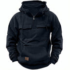 Men's Hooded Pullover Fleece-Lined Quarter-Zip Sweatshirt – Casual, Outdoor