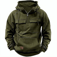 Men's Hooded Pullover Fleece-Lined Quarter-Zip Sweatshirt – Casual, Outdoor