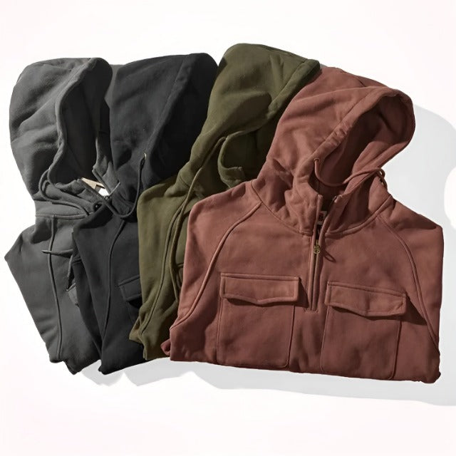 Men's Hooded Pullover Fleece-Lined Quarter-Zip Sweatshirt – Casual, Outdoor