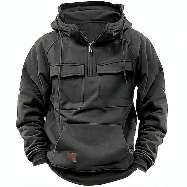 Men's Hooded Pullover Fleece-Lined Quarter-Zip Sweatshirt – Casual, Outdoor