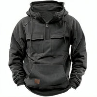 Men's Hooded Pullover Fleece-Lined Quarter-Zip Sweatshirt – Casual, Outdoor