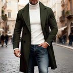 Men's Long Double-Breasted Lapel Trench Coat – Office, Casual