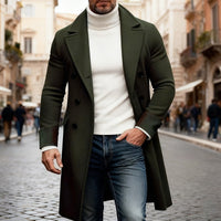 Men's Long Double-Breasted Lapel Trench Coat – Office, Casual