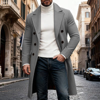 Men's Long Double-Breasted Lapel Trench Coat – Office, Casual