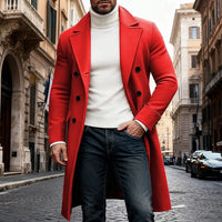 Men's Long Double-Breasted Lapel Trench Coat – Office, Casual