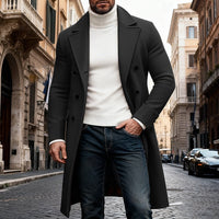 Men's Long Double-Breasted Lapel Trench Coat – Office, Casual