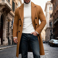 Men's Long Double-Breasted Lapel Trench Coat – Office, Casual