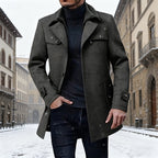 Men's Longline Wool Coat Single-Breasted – Winter, Office