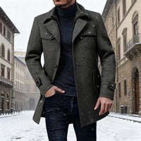 Men's Longline Wool Coat Single-Breasted – Winter, Office