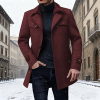 Men's Longline Wool Coat Single-Breasted – Winter, Office