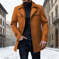 Men's Longline Wool Coat Single-Breasted – Winter, Office