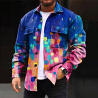 Men's Overshirt Abstract Print Long Sleeve Shacket – Casual, Office