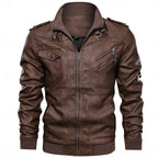 Men's Biker Jacket PU Leather Brown – Casual, Motorcycle