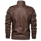 Men's Biker Jacket PU Leather Brown – Casual, Motorcycle