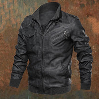 Men's Biker Jacket PU Leather Brown – Casual, Motorcycle
