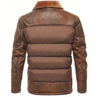 Men's Puffer Jacket Brown Faux Fur Collar – Casual, Holiday Gift