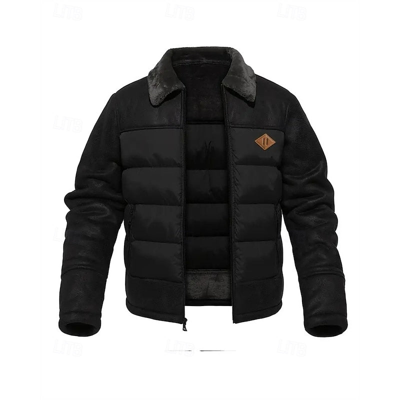 Men's Puffer Jacket Brown Faux Fur Collar – Casual, Holiday Gift