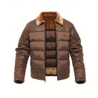 Men's Puffer Jacket Brown Faux Fur Collar – Casual, Holiday Gift