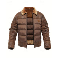 Men's Puffer Jacket Brown Faux Fur Collar – Casual, Holiday Gift
